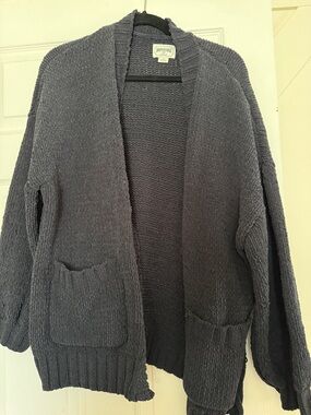 American Eagle Outfitters Charcoal Gray Open-Front Chunky Knit Cardigan